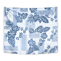 Vintage Hawaii Tapestry Hibiscus Tapa Tribal With Hawaiian Quilt Pattern Blue - Wonder Print Shop