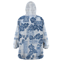 Vintage Hawaii Wearable Blanket Hoodie Hibiscus Tapa Tribal With Hawaiian Quilt Pattern Blue - Wonder Print Shop