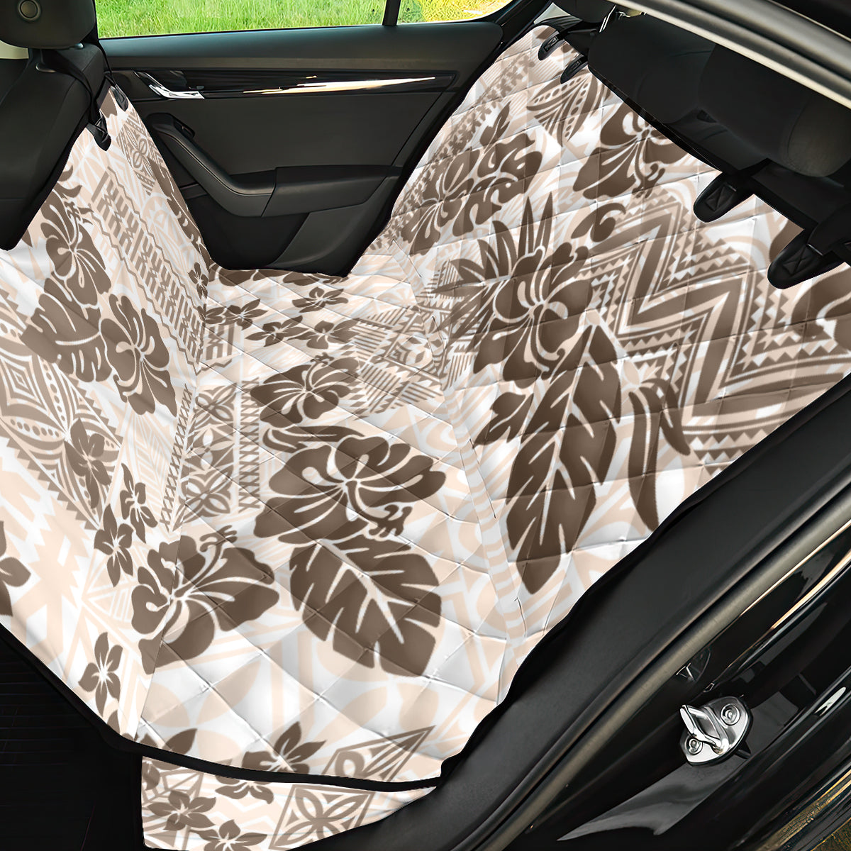 Vintage Hawaii Back Car Seat Cover Hibiscus Tapa Tribal With Hawaiian Quilt Pattern Gold LT9 - Wonder Print Shop