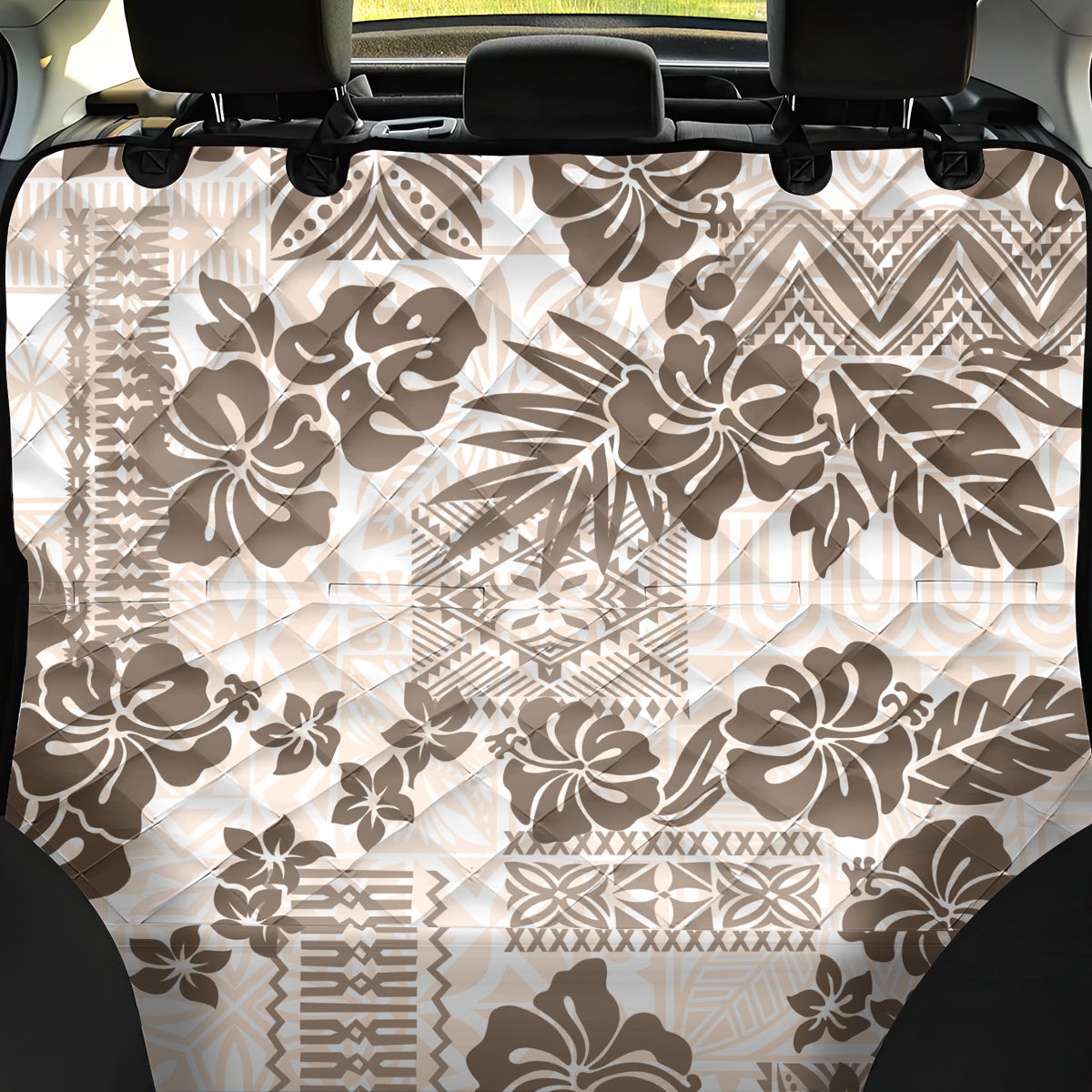 Vintage Hawaii Back Car Seat Cover Hibiscus Tapa Tribal With Hawaiian Quilt Pattern Gold LT9 - Wonder Print Shop