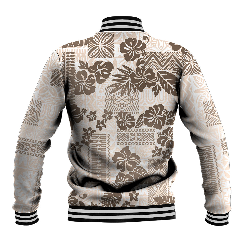 Vintage Hawaii Baseball Jacket Hibiscus Tapa Tribal With Hawaiian Quilt Pattern Gold LT9 - Wonder Print Shop