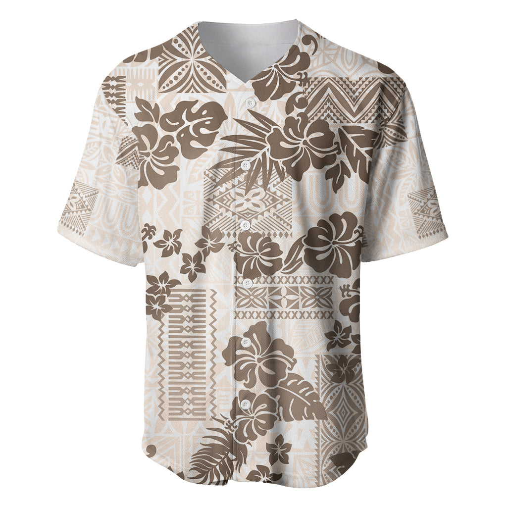 Vintage Hawaii Baseball Jersey Hibiscus Tapa Tribal With Hawaiian Quilt Pattern Gold LT9 - Wonder Print Shop
