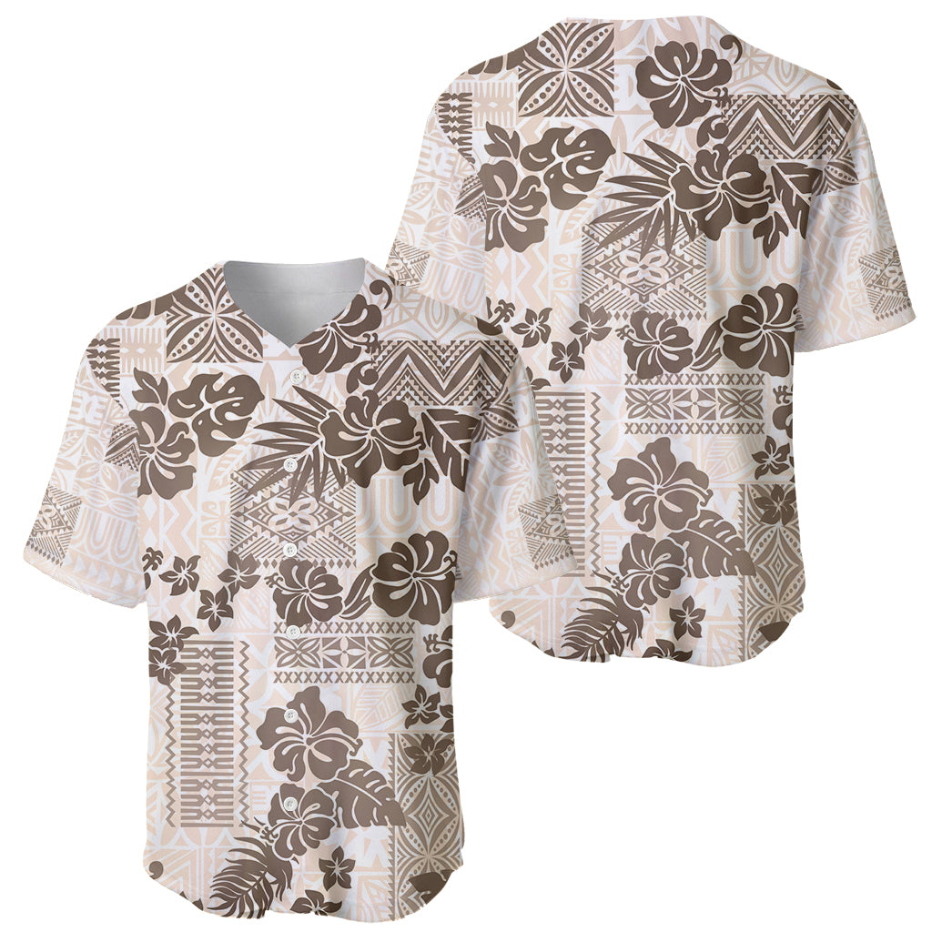 Vintage Hawaii Baseball Jersey Hibiscus Tapa Tribal With Hawaiian Quilt Pattern Gold LT9 - Wonder Print Shop