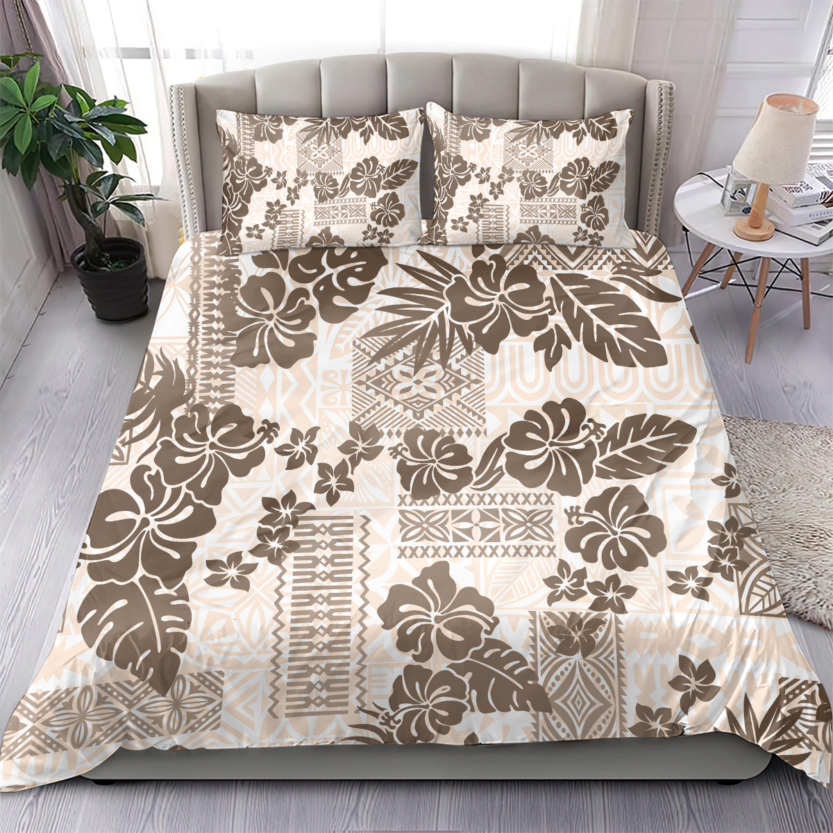 Vintage Hawaii Bedding Set Hibiscus Tapa Tribal With Hawaiian Quilt Pattern Gold LT9 - Wonder Print Shop