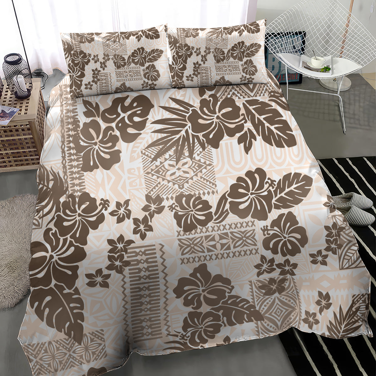 Vintage Hawaii Bedding Set Hibiscus Tapa Tribal With Hawaiian Quilt Pattern Gold LT9 - Wonder Print Shop