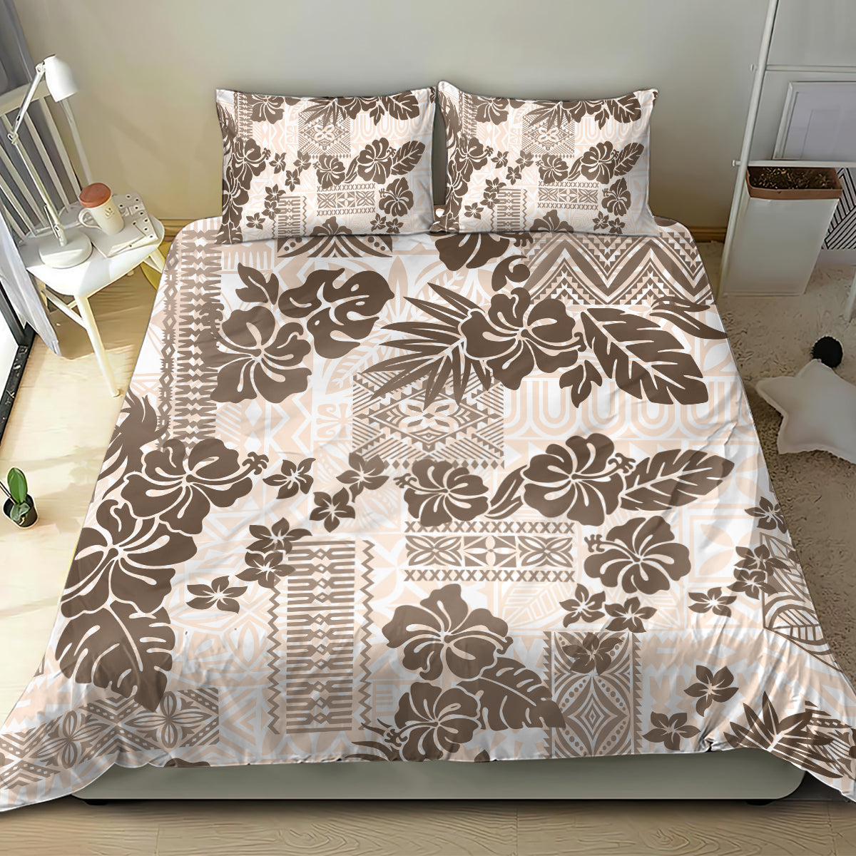 Vintage Hawaii Bedding Set Hibiscus Tapa Tribal With Hawaiian Quilt Pattern Gold LT9 - Wonder Print Shop