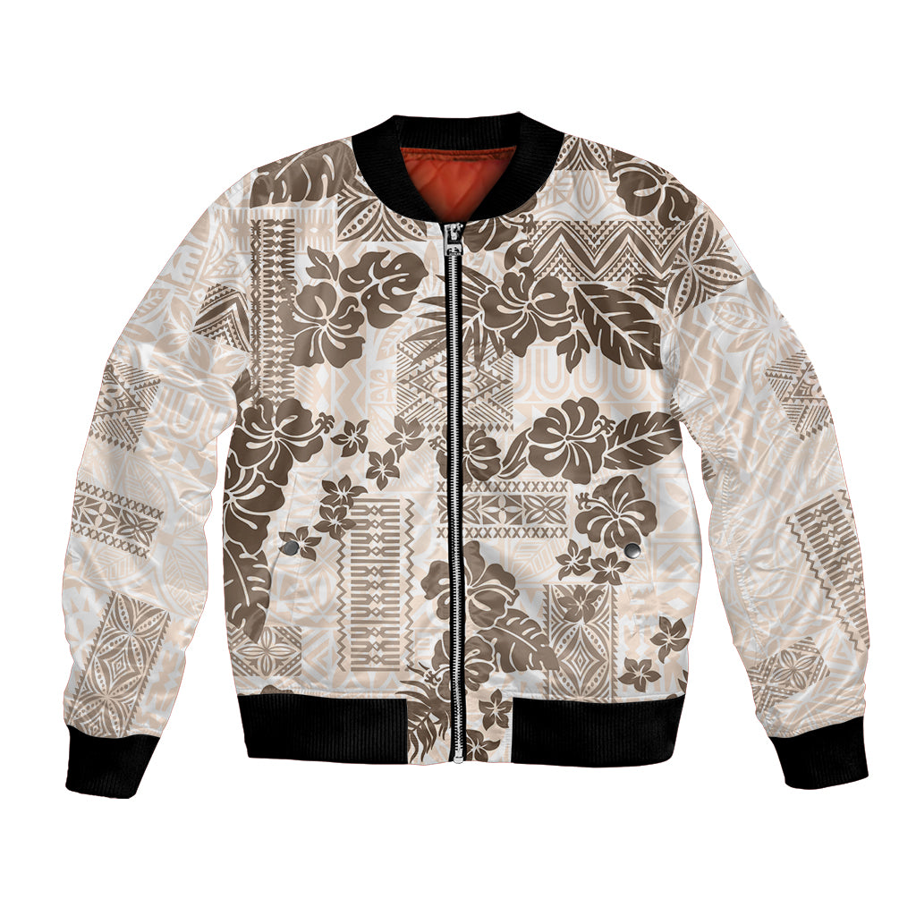 Vintage Hawaii Bomber Jacket Hibiscus Tapa Tribal With Hawaiian Quilt Pattern Gold LT9 - Wonder Print Shop