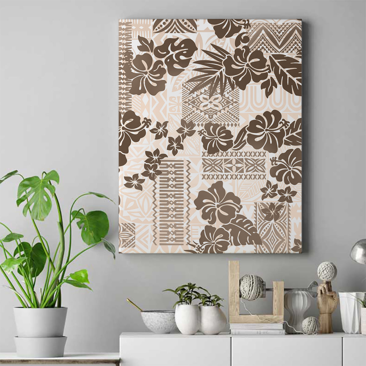 Vintage Hawaii Canvas Wall Art Hibiscus Tapa Tribal With Hawaiian Quilt Pattern Gold LT9 - Wonder Print Shop