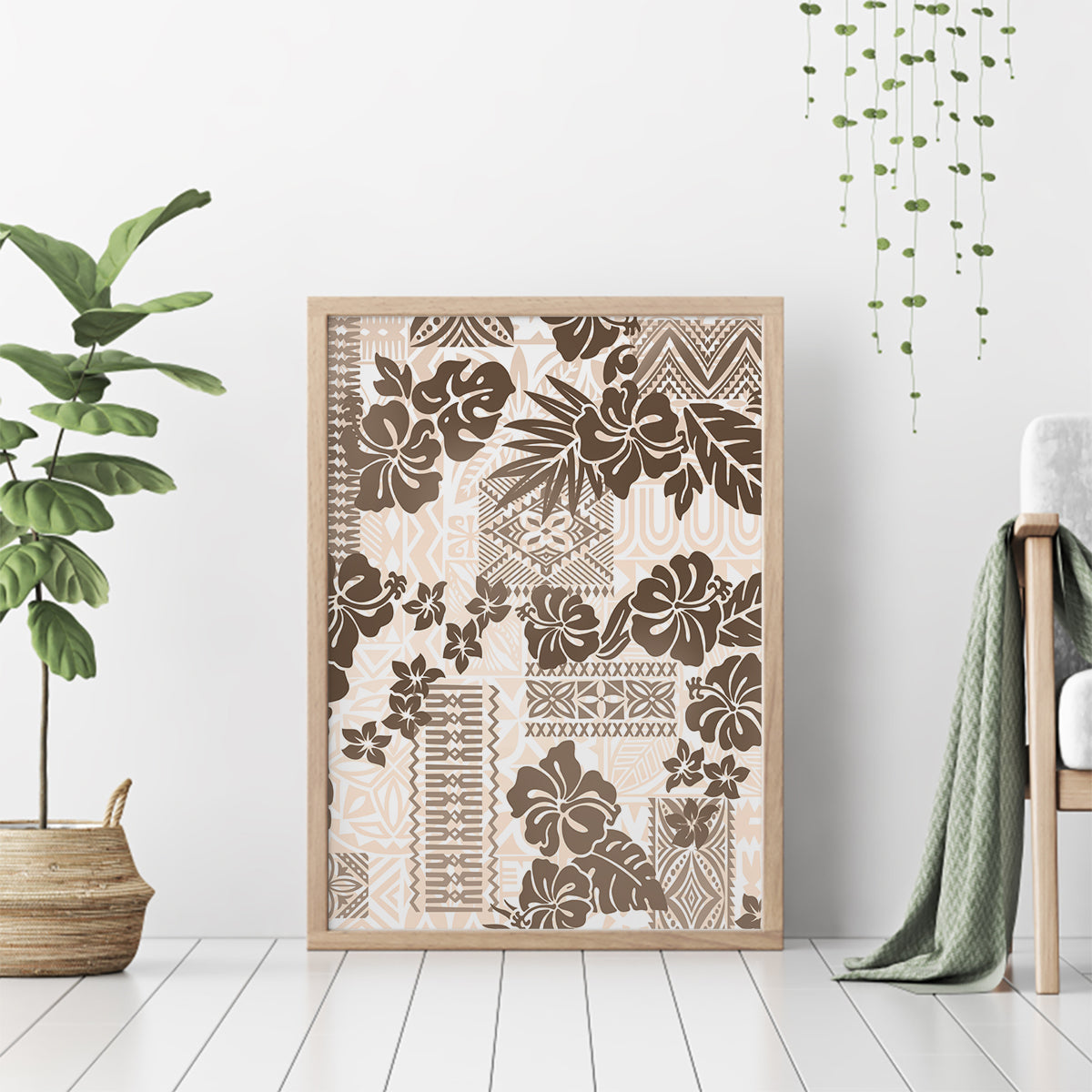 Vintage Hawaii Canvas Wall Art Hibiscus Tapa Tribal With Hawaiian Quilt Pattern Gold LT9 - Wonder Print Shop