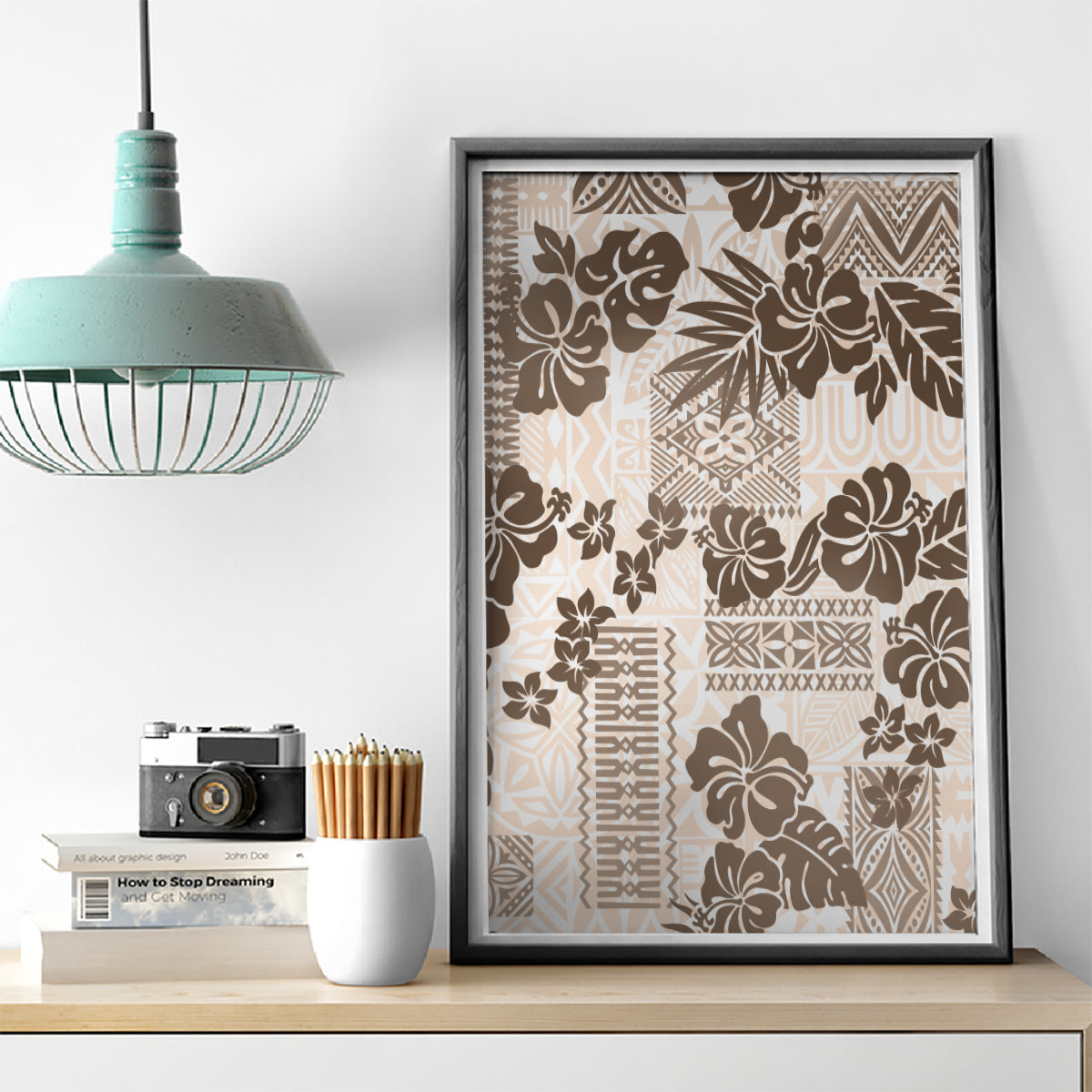 Vintage Hawaii Canvas Wall Art Hibiscus Tapa Tribal With Hawaiian Quilt Pattern Gold LT9 - Wonder Print Shop