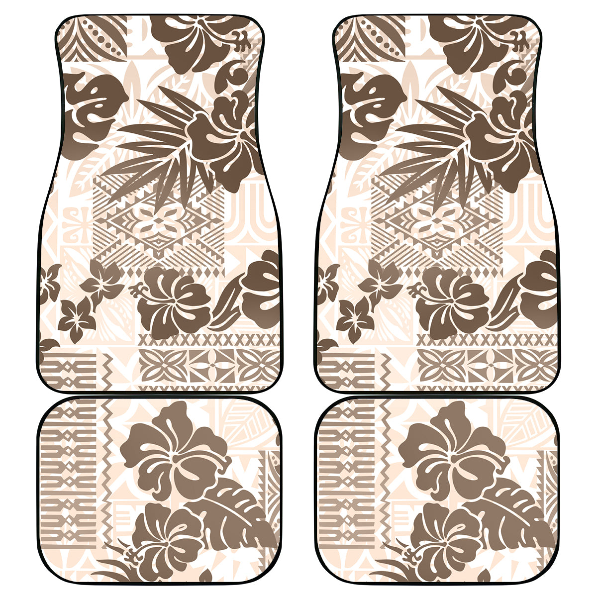 Vintage Hawaii Car Mats Hibiscus Tapa Tribal With Hawaiian Quilt Pattern Gold LT9 - Wonder Print Shop