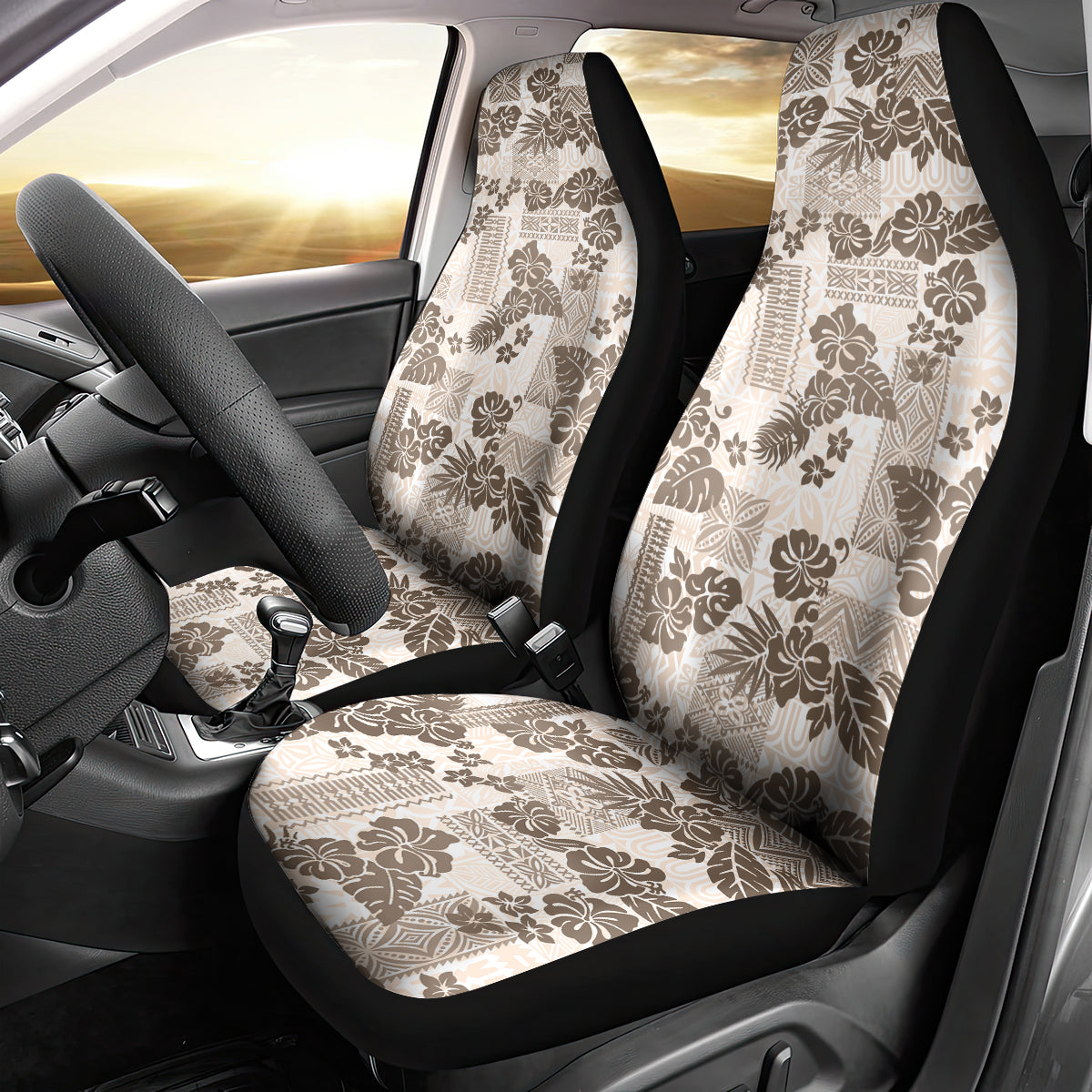 Vintage Hawaii Car Seat Cover Hibiscus Tapa Tribal With Hawaiian Quilt Pattern Gold LT9 - Wonder Print Shop