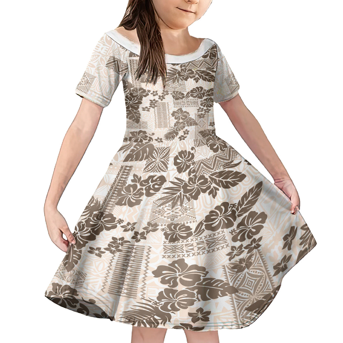 Vintage Hawaii Family Matching Off Shoulder Short Dress and Hawaiian Shirt Hibiscus Tapa Tribal With Hawaiian Quilt Pattern Gold LT9 - Wonder Print Shop