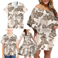 Vintage Hawaii Family Matching Off Shoulder Short Dress and Hawaiian Shirt Hibiscus Tapa Tribal With Hawaiian Quilt Pattern Gold LT9 - Wonder Print Shop
