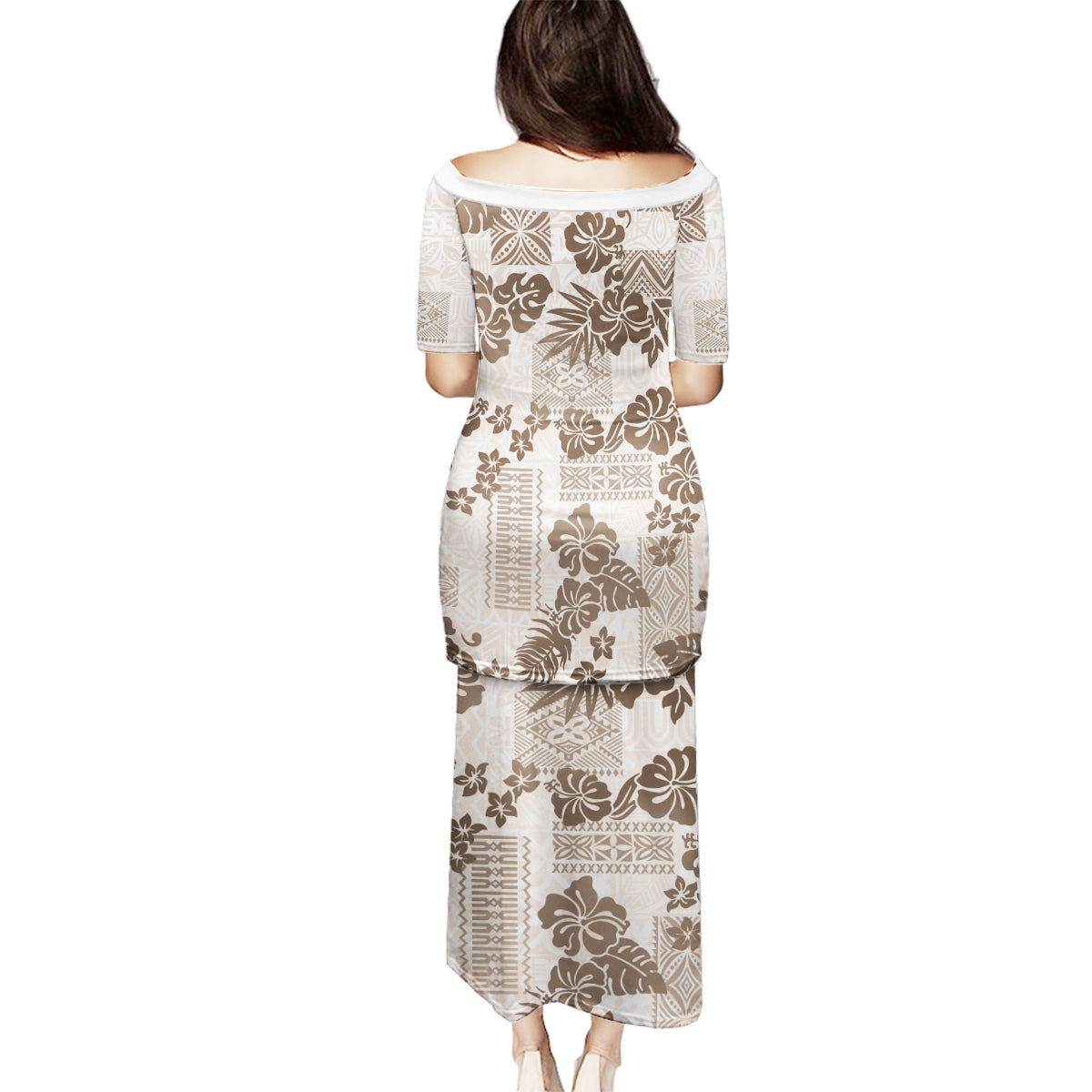 Vintage Hawaii Family Matching Puletasi Dress and Hawaiian Shirt Hibiscus Tapa Tribal With Hawaiian Quilt Pattern Gold - Wonder Print Shop