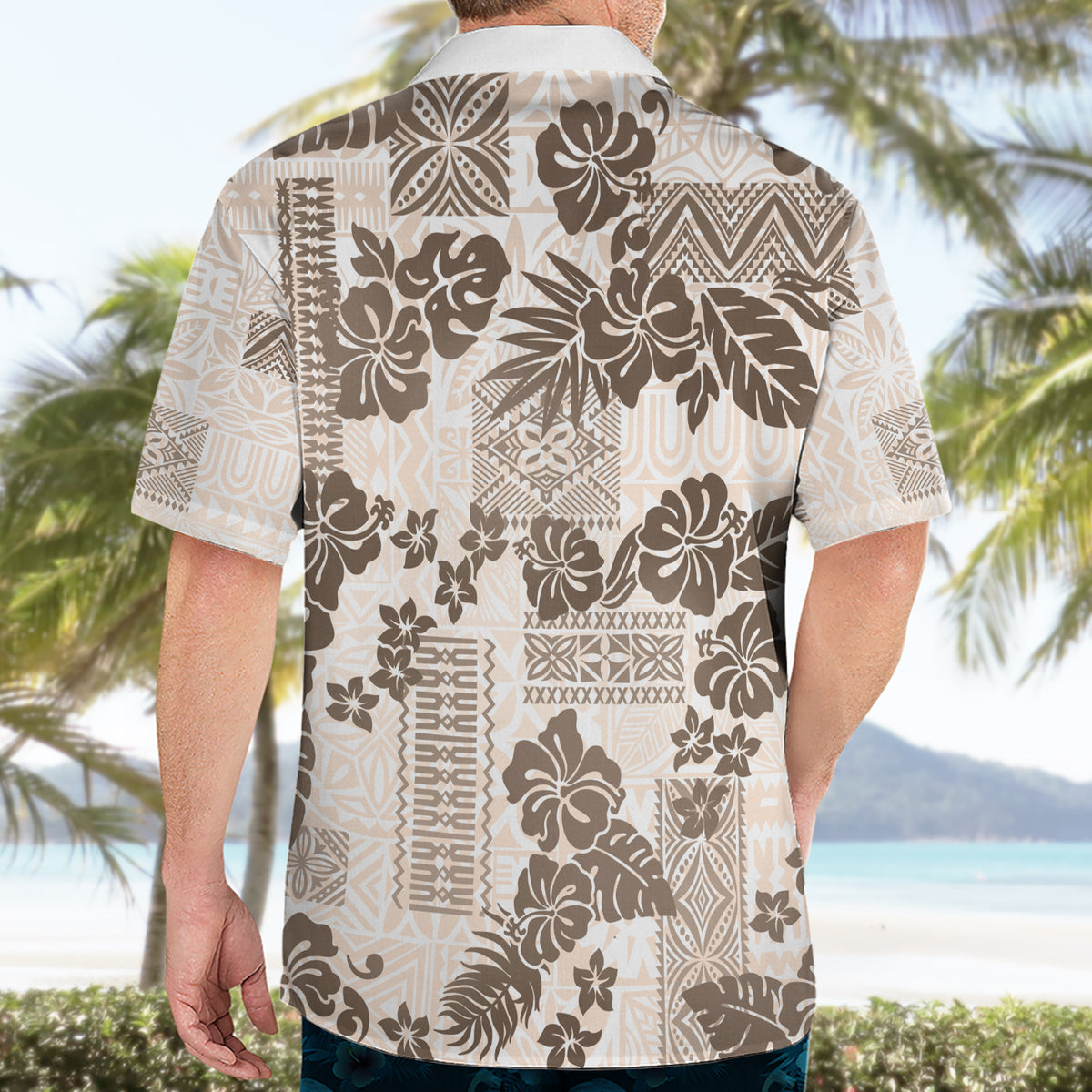 Vintage Hawaii Hawaiian Shirt Hibiscus Tapa Tribal With Hawaiian Quilt Pattern Gold - Wonder Print Shop