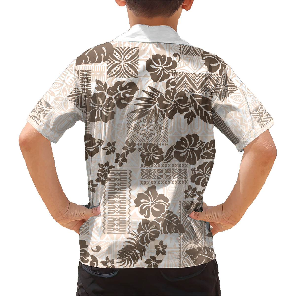 Vintage Hawaii Kid Hawaiian Shirt Hibiscus Tapa Tribal With Hawaiian Quilt Pattern Gold - Wonder Print Shop