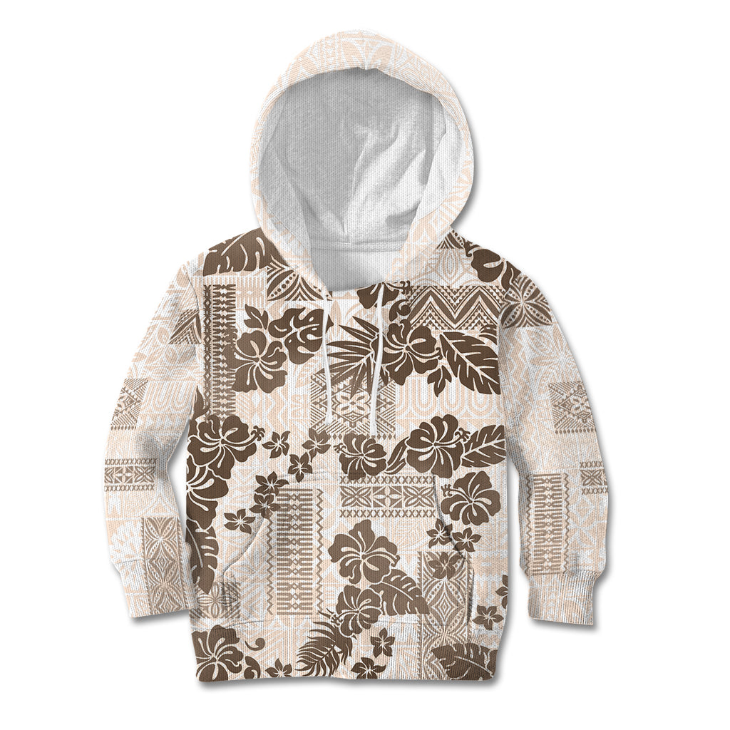 Vintage Hawaii Kid Hoodie Hibiscus Tapa Tribal With Hawaiian Quilt Pattern Gold - Wonder Print Shop