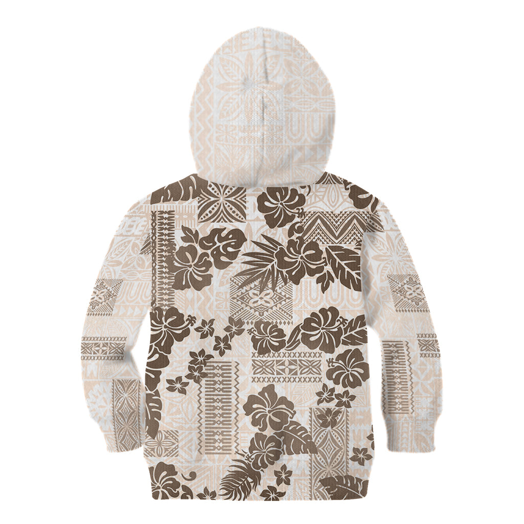 Vintage Hawaii Kid Hoodie Hibiscus Tapa Tribal With Hawaiian Quilt Pattern Gold - Wonder Print Shop