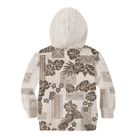 Vintage Hawaii Kid Hoodie Hibiscus Tapa Tribal With Hawaiian Quilt Pattern Gold - Wonder Print Shop