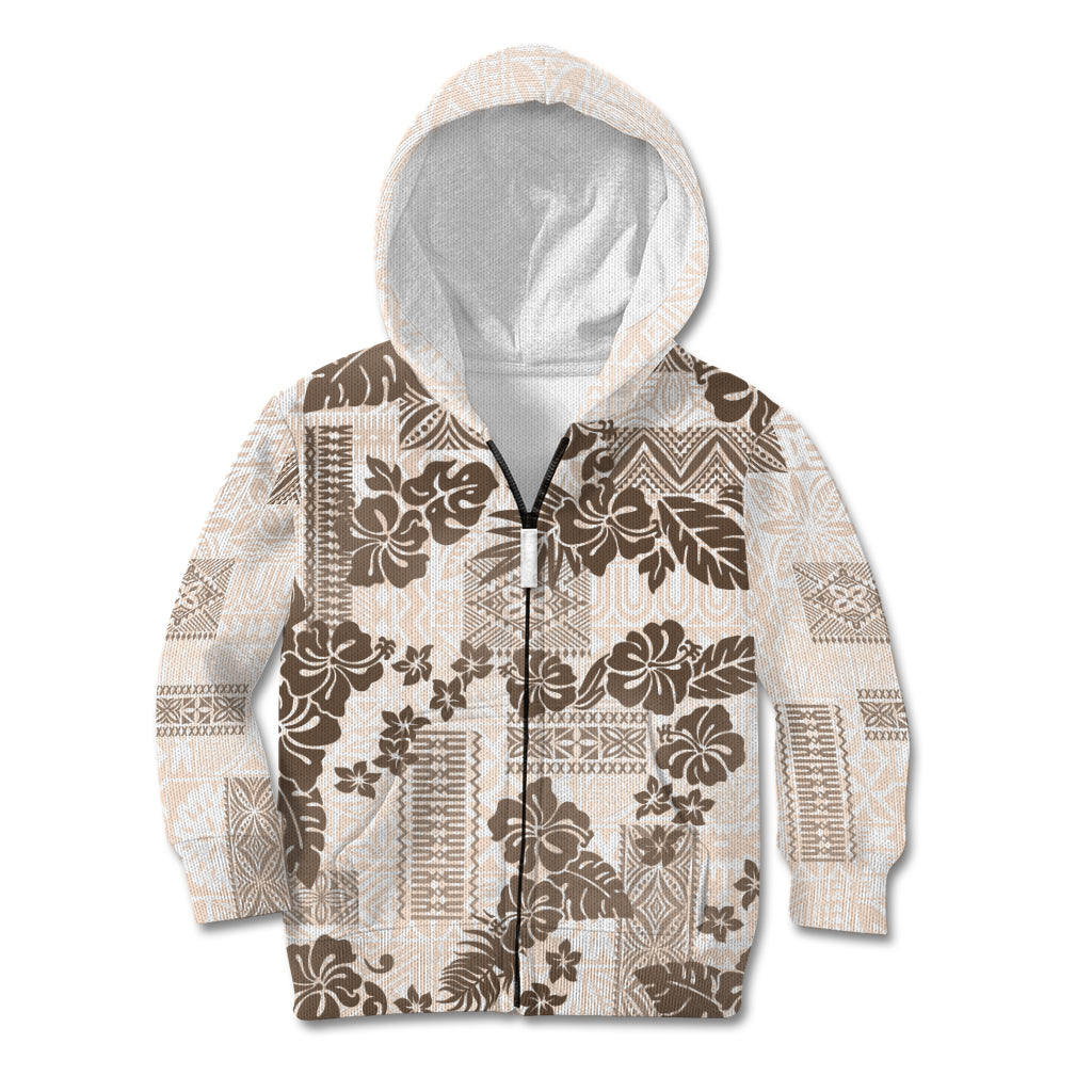 Vintage Hawaii Kid Hoodie Hibiscus Tapa Tribal With Hawaiian Quilt Pattern Gold - Wonder Print Shop