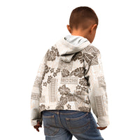 Vintage Hawaii Kid Hoodie Hibiscus Tapa Tribal With Hawaiian Quilt Pattern Gold - Wonder Print Shop
