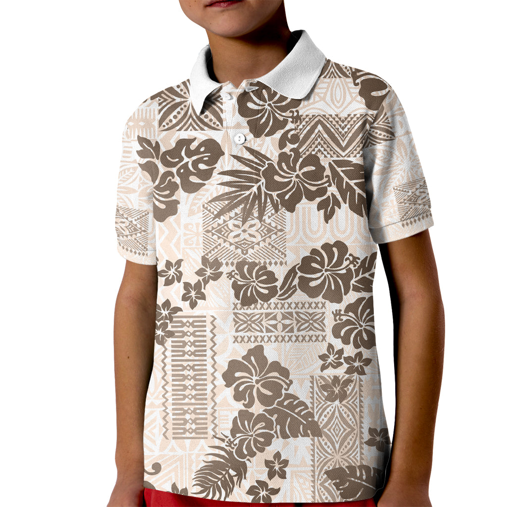 Vintage Hawaii Kid Polo Shirt Hibiscus Tapa Tribal With Hawaiian Quilt Pattern Gold - Wonder Print Shop