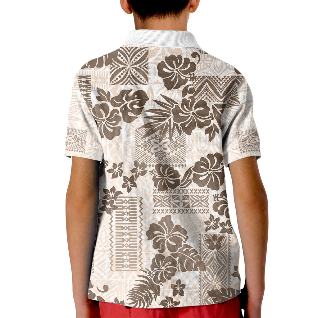 Vintage Hawaii Kid Polo Shirt Hibiscus Tapa Tribal With Hawaiian Quilt Pattern Gold - Wonder Print Shop