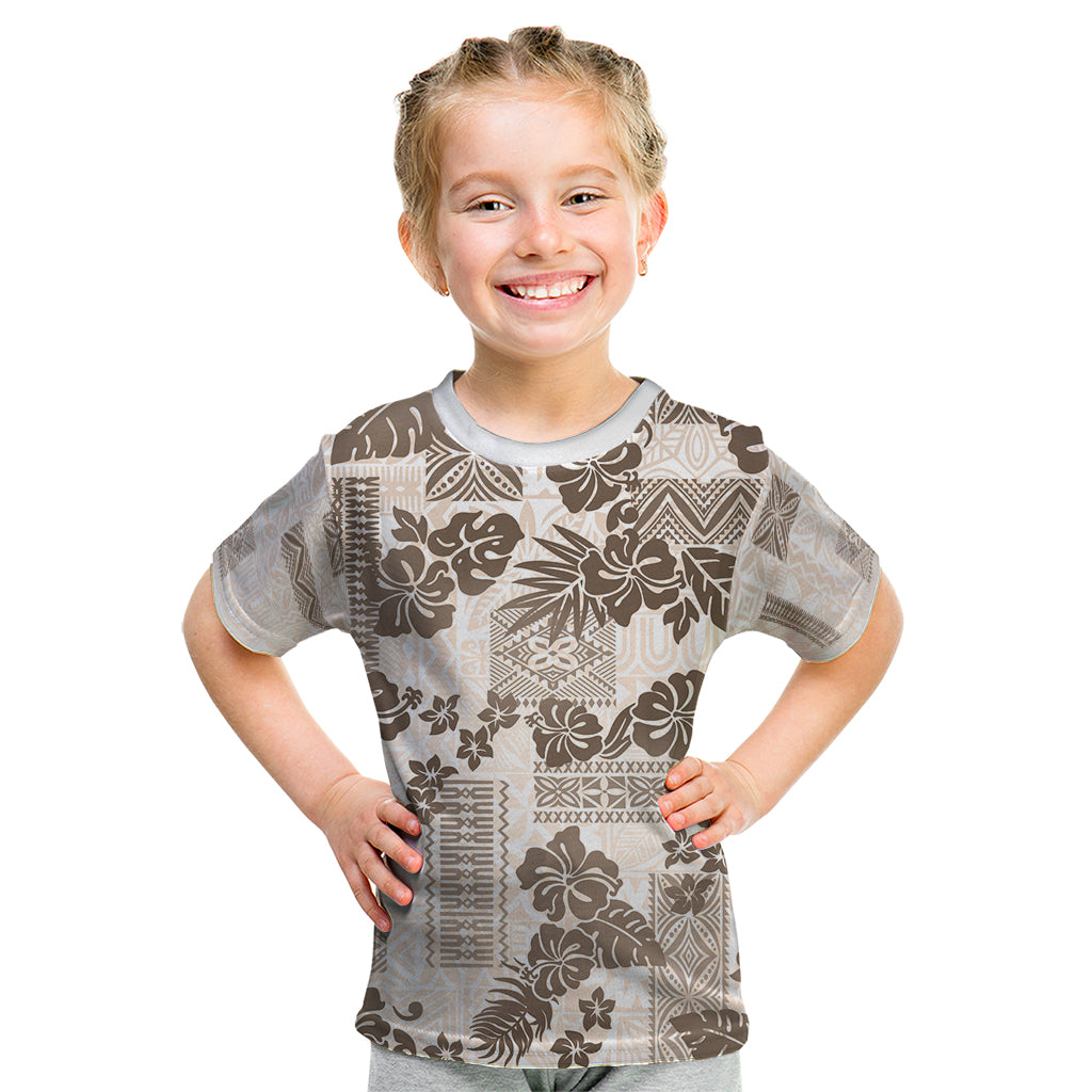 Vintage Hawaii Kid T Shirt Hibiscus Tapa Tribal With Hawaiian Quilt Pattern Gold - Wonder Print Shop