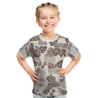 Vintage Hawaii Kid T Shirt Hibiscus Tapa Tribal With Hawaiian Quilt Pattern Gold - Wonder Print Shop