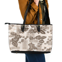 Vintage Hawaii Leather Tote Bag Hibiscus Tapa Tribal With Hawaiian Quilt Pattern Gold - Wonder Print Shop