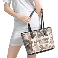 Vintage Hawaii Leather Tote Bag Hibiscus Tapa Tribal With Hawaiian Quilt Pattern Gold - Wonder Print Shop