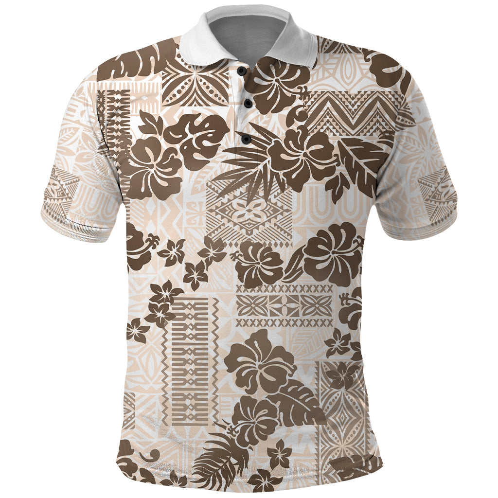 Vintage Hawaii Polo Shirt Hibiscus Tapa Tribal With Hawaiian Quilt Pattern Gold - Wonder Print Shop