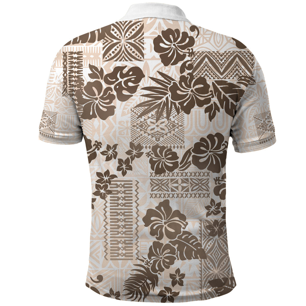 Vintage Hawaii Polo Shirt Hibiscus Tapa Tribal With Hawaiian Quilt Pattern Gold - Wonder Print Shop