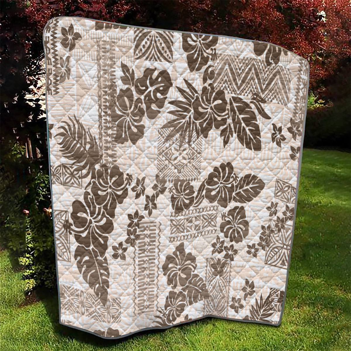 Vintage Hawaii Quilt Hibiscus Tapa Tribal With Hawaiian Quilt Pattern Gold - Wonder Print Shop