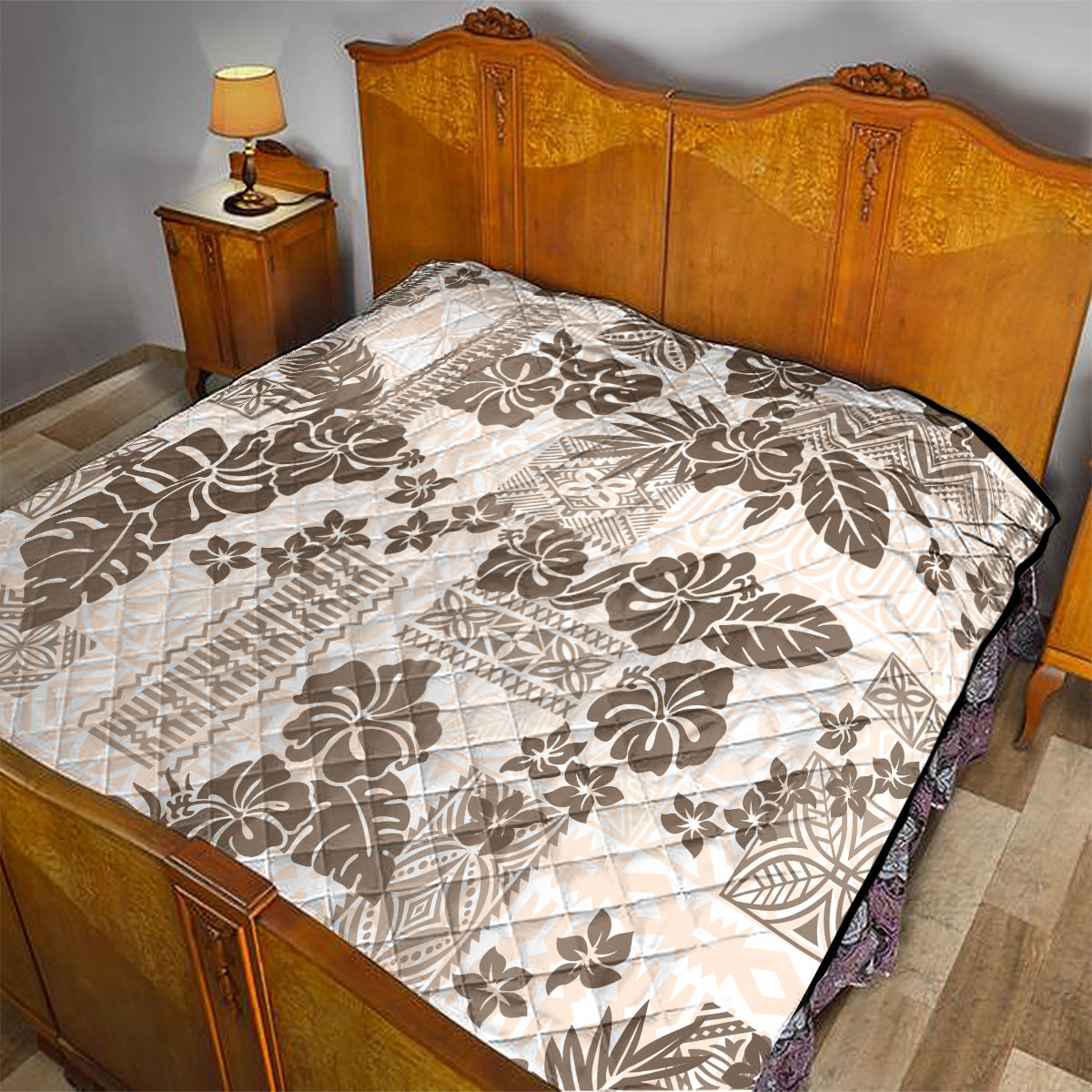 Vintage Hawaii Quilt Hibiscus Tapa Tribal With Hawaiian Quilt Pattern Gold - Wonder Print Shop