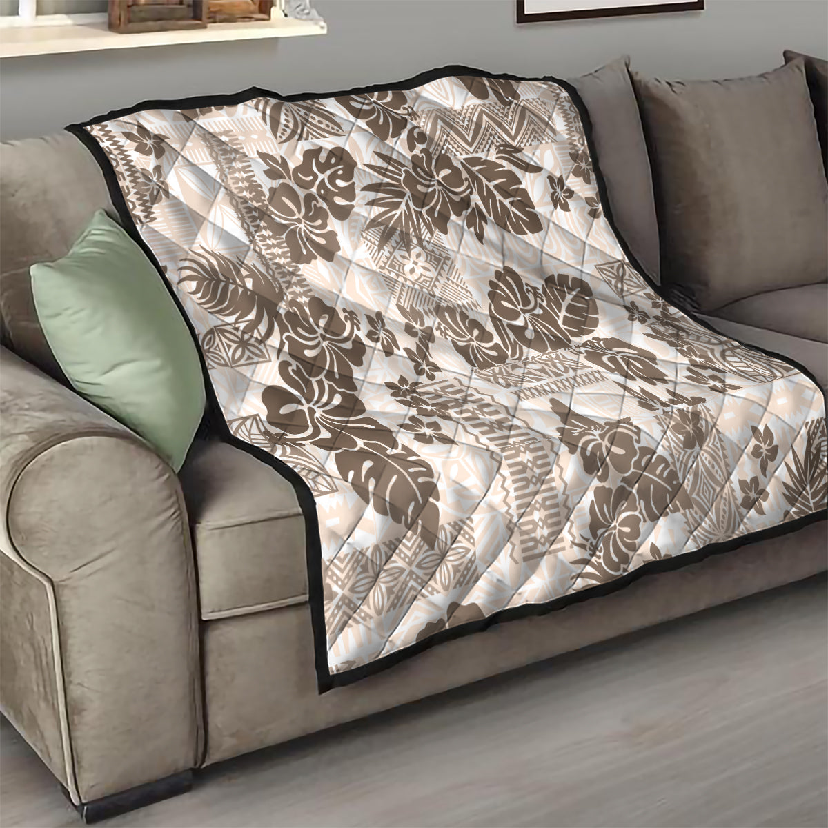 Vintage Hawaii Quilt Hibiscus Tapa Tribal With Hawaiian Quilt Pattern Gold - Wonder Print Shop