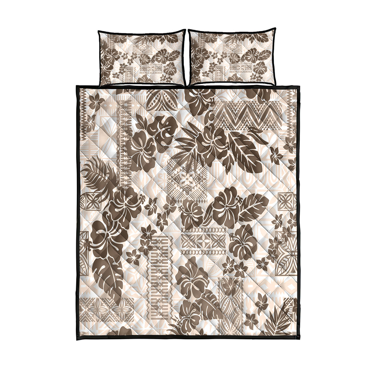 Vintage Hawaii Quilt Bed Set Hibiscus Tapa Tribal With Hawaiian Quilt Pattern Gold - Wonder Print Shop