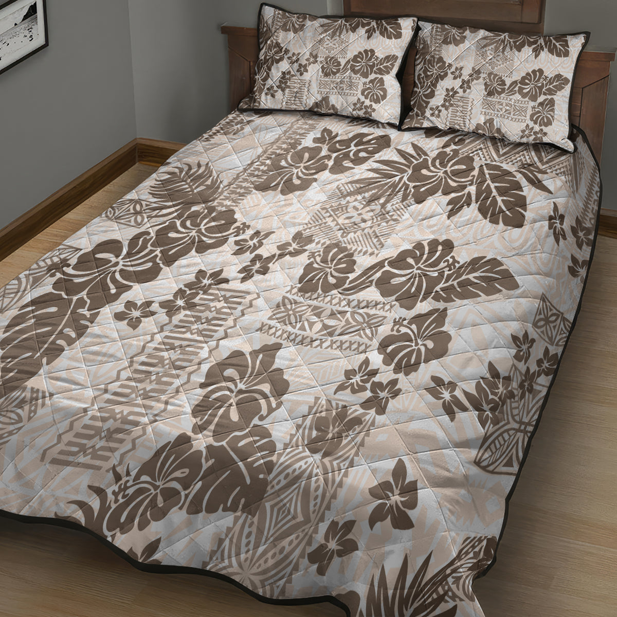 Vintage Hawaii Quilt Bed Set Hibiscus Tapa Tribal With Hawaiian Quilt Pattern Gold - Wonder Print Shop