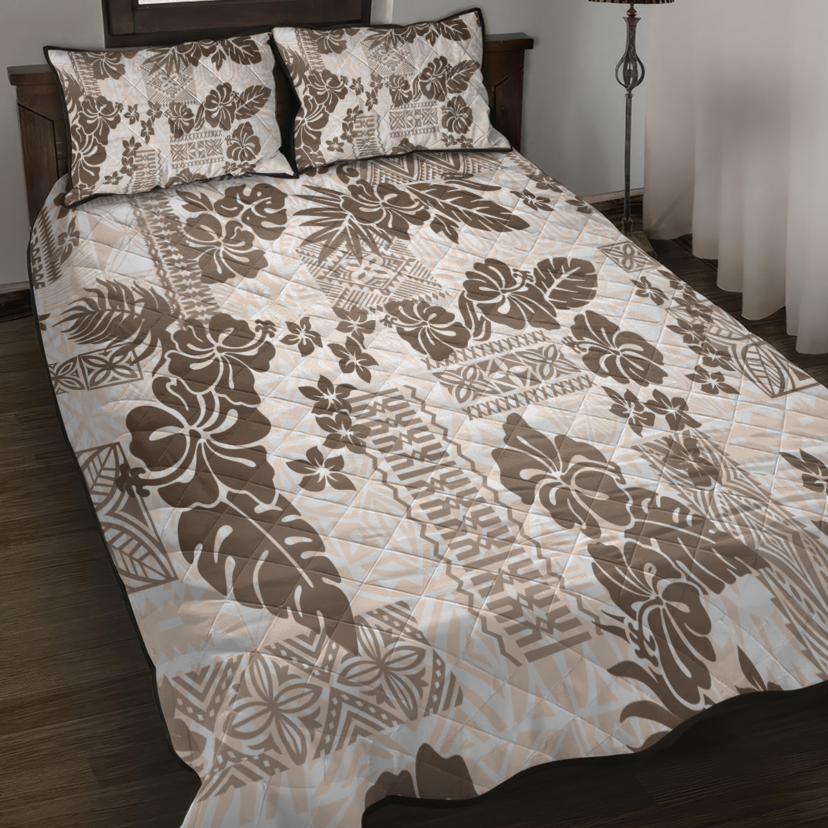 Vintage Hawaii Quilt Bed Set Hibiscus Tapa Tribal With Hawaiian Quilt Pattern Gold - Wonder Print Shop