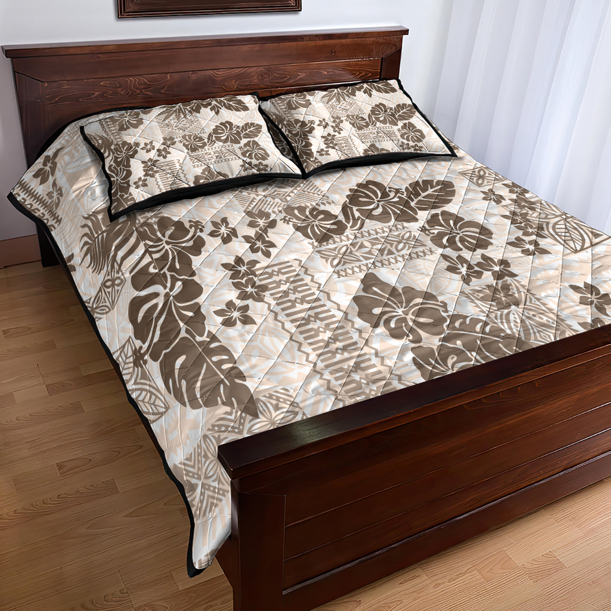 Vintage Hawaii Quilt Bed Set Hibiscus Tapa Tribal With Hawaiian Quilt Pattern Gold - Wonder Print Shop