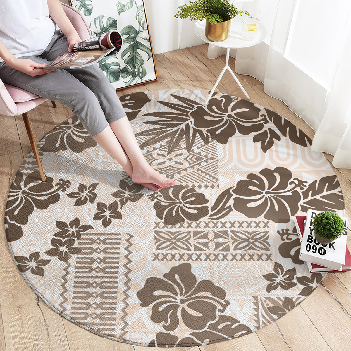 vintage-hawaii-round-carpet-hibiscus-tapa-tribal-with-hawaiian-quilt-pattern-gold