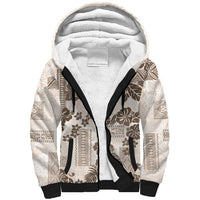 Vintage Hawaii Sherpa Hoodie Hibiscus Tapa Tribal With Hawaiian Quilt Pattern Gold - Wonder Print Shop