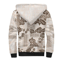 Vintage Hawaii Sherpa Hoodie Hibiscus Tapa Tribal With Hawaiian Quilt Pattern Gold - Wonder Print Shop