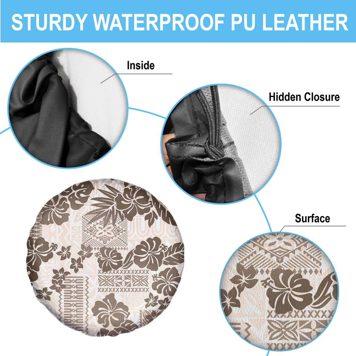 Vintage Hawaii Spare Tire Cover Hibiscus Tapa Tribal With Hawaiian Quilt Pattern Gold - Wonder Print Shop