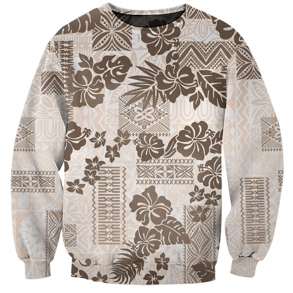 Vintage Hawaii Sweatshirt Hibiscus Tapa Tribal With Hawaiian Quilt Pattern Gold - Wonder Print Shop