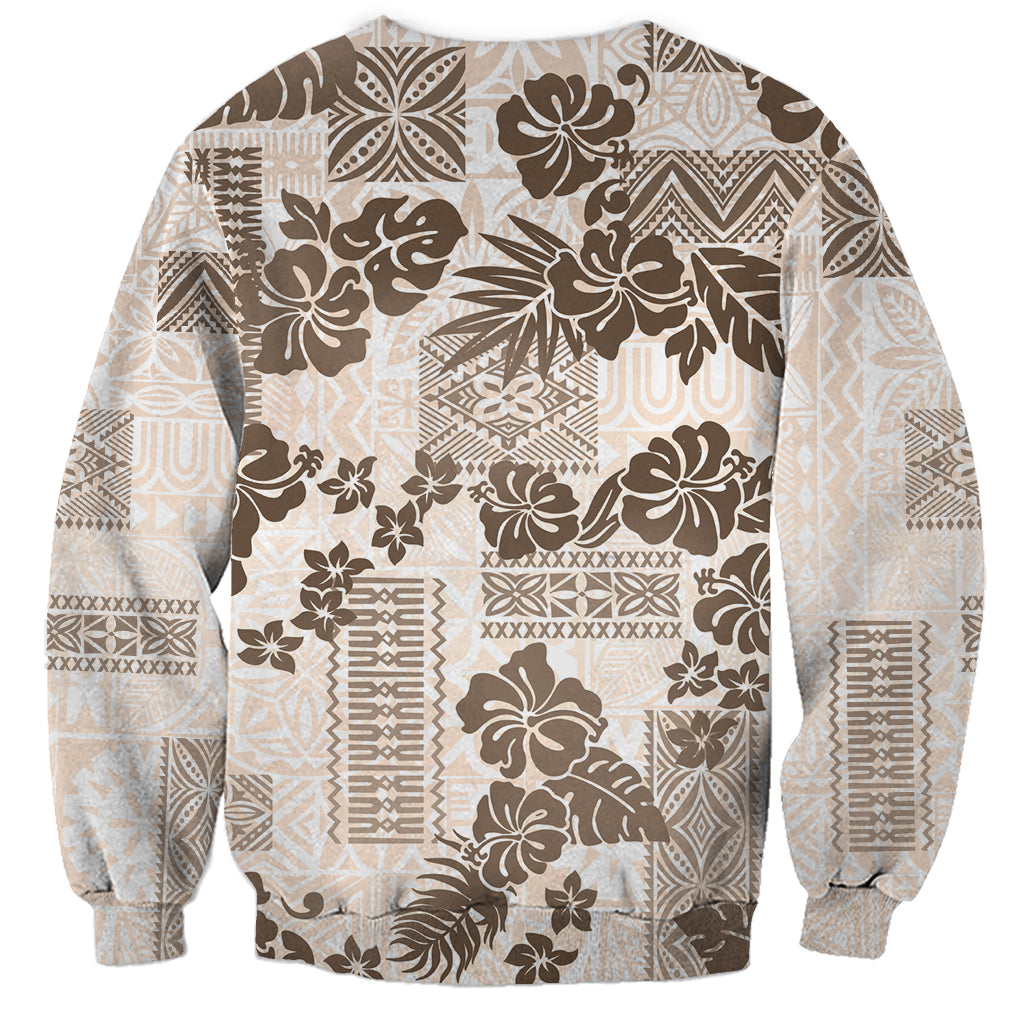 Vintage Hawaii Sweatshirt Hibiscus Tapa Tribal With Hawaiian Quilt Pattern Gold - Wonder Print Shop