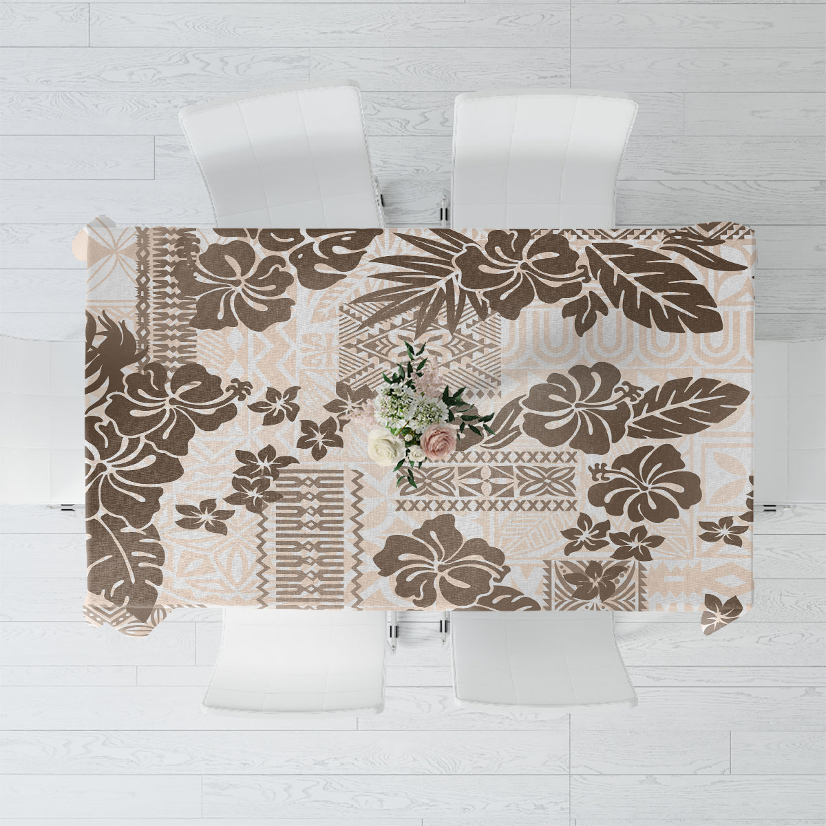 Vintage Hawaii Tablecloth Hibiscus Tapa Tribal With Hawaiian Quilt Pattern Gold - Wonder Print Shop