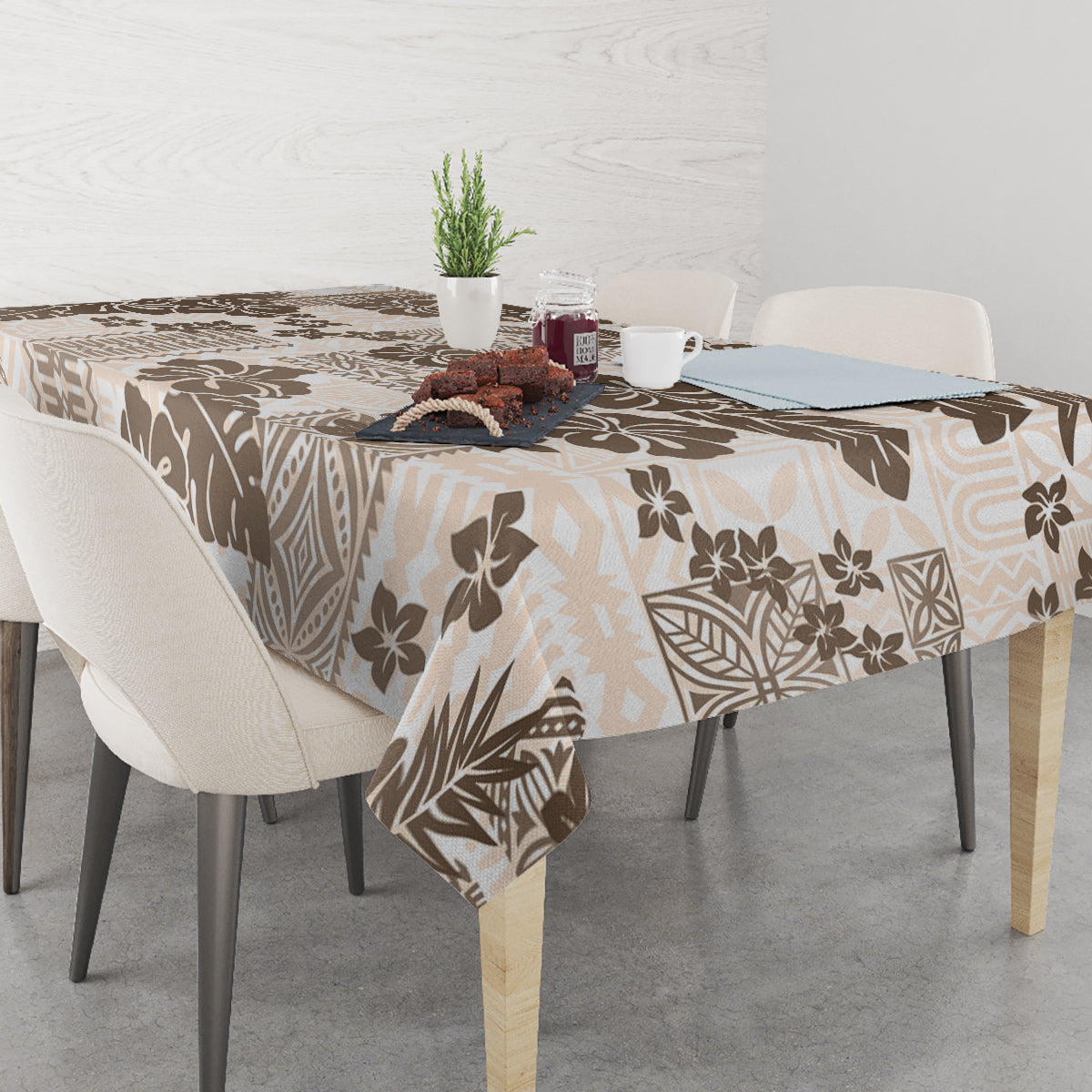 Vintage Hawaii Tablecloth Hibiscus Tapa Tribal With Hawaiian Quilt Pattern Gold - Wonder Print Shop
