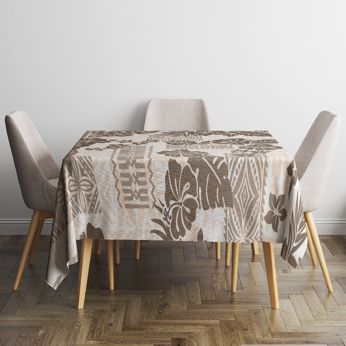 Vintage Hawaii Tablecloth Hibiscus Tapa Tribal With Hawaiian Quilt Pattern Gold - Wonder Print Shop